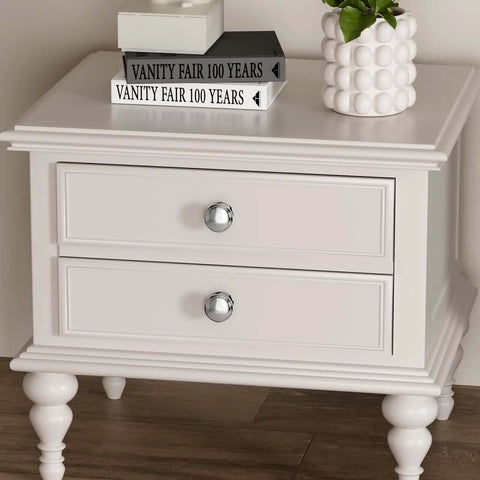 White drawer with 10 Pack Chrome Cabinet Knobs Solid Zinc Alloy Hardware With Polished Chrome Finish for Cabinets visible.