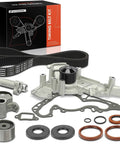 Engine Timing Belt Kit With Water Pump For Toyota And Lexus V8 DOHC Engines 4.0L 4.3L 4.7L laid out with packaging