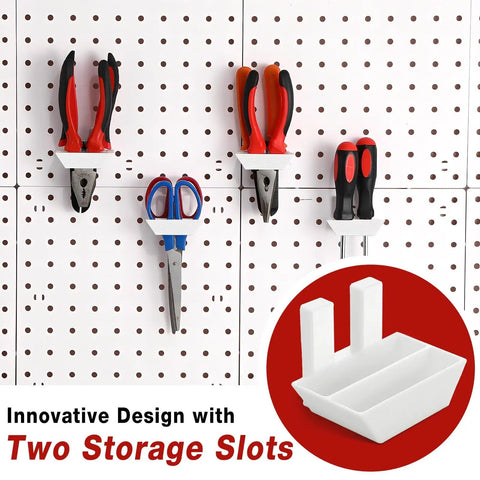 Must Have 4 Pack Pegboard Plier Holders For Pliers And Scissors Durable Plastic Double Hole Tool Hangers Pegboard Organizer Accessories Wall Mount Display Hooks For Tools Shelving White installed on pegboard
