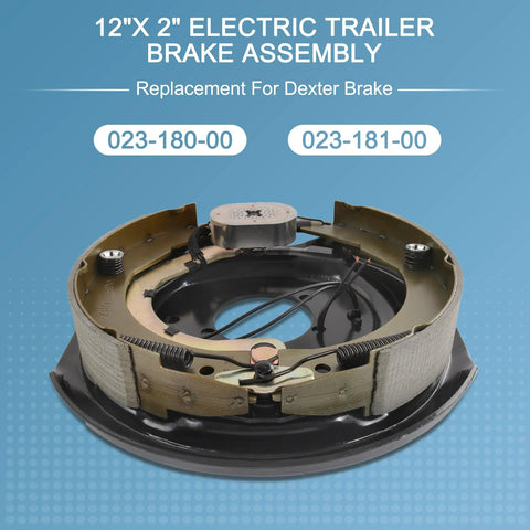 JDMSPEED 12x2 in electric trailer brake assembly on round backing plate with brake shoes and wiring