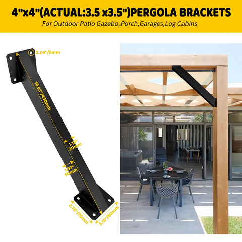 45 Degree Angle Support Pergola Brackets Set 4 Pack Heavy Duty Steel Wood Post Connectors For DIY Outdoor Gazebos Porches And Log Cabins With Screws And Easy Install Hardware