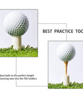 10 Pack Rubber Tee Holders And Bamboo Tees For Golf Practice Indoor Outdoor Driving Range Mat Setup 1.5 Inch Tee Size shown with golf balls