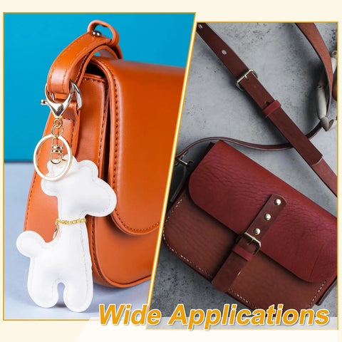 Brown and red leather bags showcasing use of 60 Pcs Set Of 4mm Chicago Screws Round Head Leather Rivets for DIY crafting and repair.