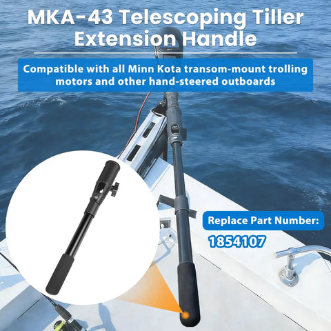 Telescoping Extension Handle For Transom Mount Trolling Motors And Hand Control Outboards Universal Fit 17 to 25 inch in use on boat