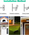 Installation methods for Security Lights Outdoor Flood Light Led Spotlights Outdoor Lighting Le on wall, pedestal, and ceiling.