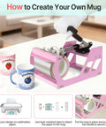 5 In 1 Swing Away Heat Press Machine 12 X 15 Inch Digital T Shirt Press Combo Sublimation Printer For Mugs Hats Plates And Caps Multifunctional Heat Transfer Tool With Thick Pads showing mug press in use with pink frame.