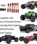 Arrma 3S Camber And Steering Link Upgrade Kit, 6 Pieces Adjustable Turnbuckles For Vorteks Senton Granite Big Rock Typhon shown with compatible RC cars.