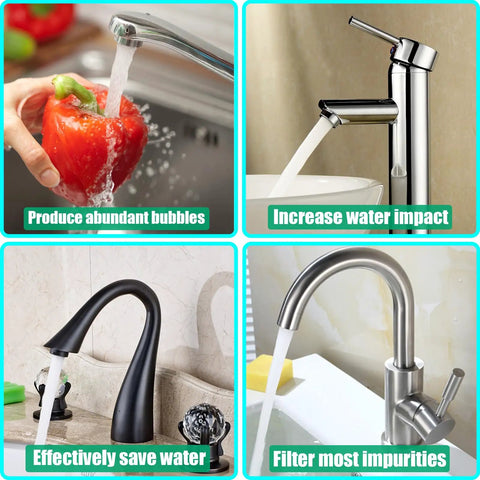 Image showing Top Shelf Faucet Aerator Inserts 1.5 Gpm Flow Restrictor for Kitchen and Bath Fixtures with different faucets.