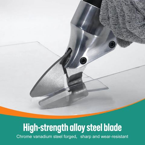 All Purpose Metal Shear Drill Attachment That Slays Sheet Metal Cutting Tasks with chrome vanadium steel blade in action.