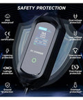 Rugged Portable 3.5KW EV Charger Type 1 To Type 2 Electric Vehicle Fast Charge Cable with display showing safety features.