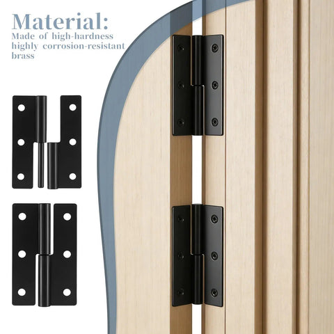 Two Pack Copper Lift Off Cabinet Door Hinges Two Point Four Inch Right Handed Slip Joint Black Butt Hinges installed on wood door