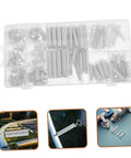 Heavy Duty Compression And Extension Spring Assortment Kit With 200 Pieces For DIY Projects Home Repairs Crafting Versatile Applications Plus Throttle Return Springs clear organizer tray with silver steel springs
