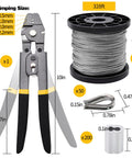 Pro Grade Heavy Duty Wire Rope Crimping Tool Kit With 328 Feet Of One Sixteenth Inch Stainless Steel Cable Aluminum Crimp Sleeves And Stainless Thimbles For Railing Decking And Picture Hanging Projects