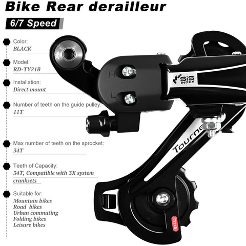 Image of Rear Derailleur RD-TY21B For Six Or Seven Speed Bikes Direct Mount Upgrade For Mountain Road Trail Folding And Commuter Bikes
