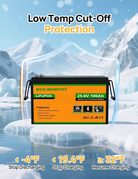 24V 100Ah LiFePO4 Deep Cycle Rechargeable Battery With Bluetooth App Monitoring for Off Grid Solar RV Camper and Home Use