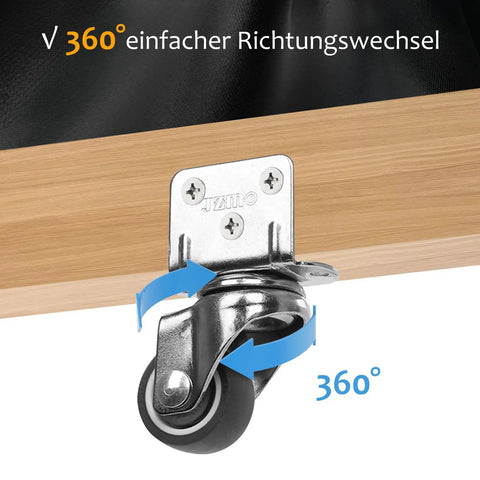 Battle Ready Caster Set Of Four Heavy Duty Thermoplastic Rubber Locking Swivel Wheels With Retractable Brakes For Workshop Tables Rolling Carts And Heavy Gear Silver 1.25 Inch close-up of 360-degree swivel caster on wooden surface.