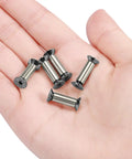 10 Packs M4 Hex Flat Head Screws And Rivets For Knife Handle Fixing Bolts Fasteners Kit For Blade Assembly DIY Knife Making Durable Hardware For Pro And Hobbyists displayed on a hand.