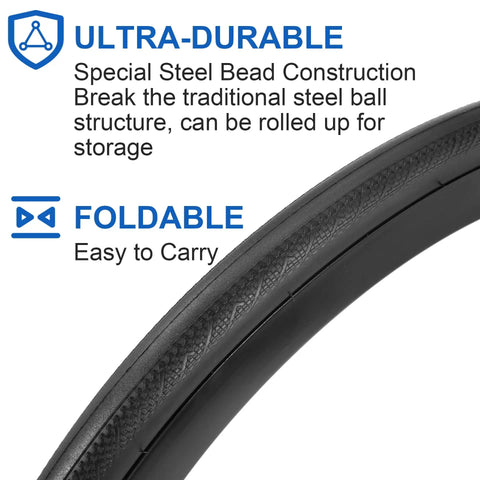 2 Pack 700x32c Road Bike Tires And Tubes 32-622 700C Foldable Tires showing foldable design and steel bead construction