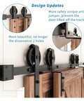 Antique Style Bypass Sliding Wood Barn Door Hardware Kit With Black Top Mounted Tracks And Bearing Rollers For Double Doors