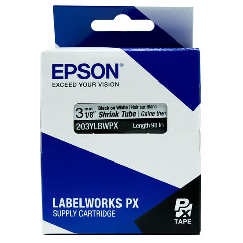 Printable Heat Shrink Tubing 3mm White With Black Printed Text For Printer Systems, 8 Ft Long, 1/8 Inch Wide, Fits AWG 16-22, Easy Cable Labeling, Durable Heat Shrink Tape For Wiring Epson LABELWORKS PX box