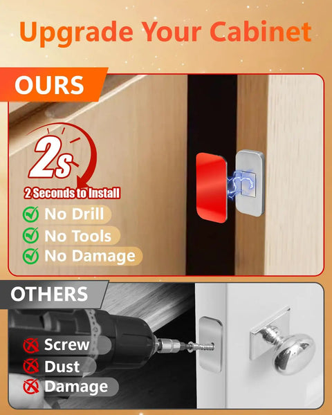 6 Pack Ultra Thin Magnetic Cabinet Door Latches With Strong Hold Adhesive No Drill Install comparison with other latch types