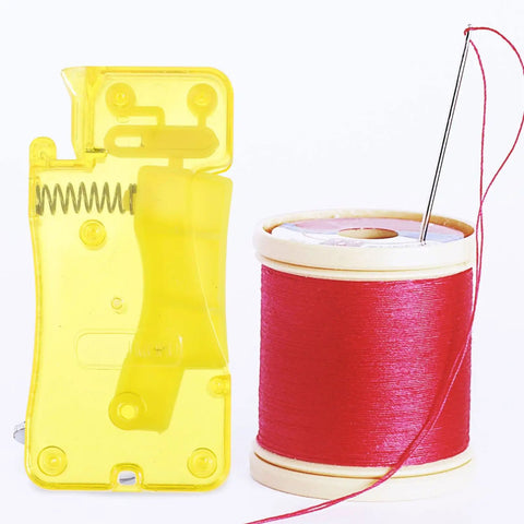 Automatic Needle Threader Tool Set With 12 Pieces Dope Durable PP Material Precise Threading For Fine Needles Versatile Thread Compatibility Lightweight Home Sewing Aid For Seniors And DIY Projects, yellow PP tool with red thread spool