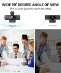Straight Up Crisp 1080P Full HD Webcam With Dual Echo Busting Mics And 90 Degree Wide Angle View Plug And Play USB Camera in office meeting.