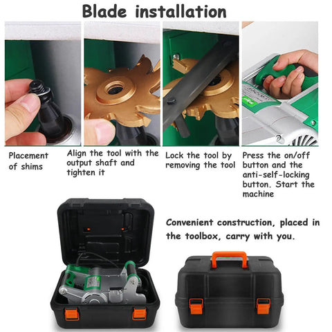 Pro Grade Heavy Duty Electric Wall Chaser For Concrete Walls 1100W 1600RPM with installation guide and carry toolbox visible