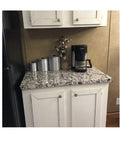 Peel And Stick Waterproof Vinyl Countertop Backsplash Wrap 36x144 In Grey Off White Black Granite Marble Look Laminate Sheet in kitchen