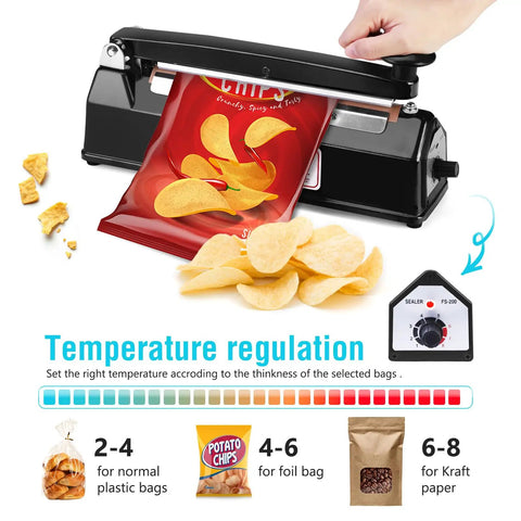 Reliable 8 Inch Bag Sealer With Impulse Heat Function For Plastic Packaging And Kitchen Storage Easy Press Tabletop Food Closer That Cuts Waste And Preserves Snacks With Zero Hassle