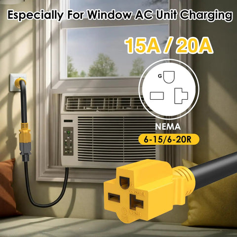 Heavy Duty Nema L6 30P To 6 20R AC Adapter Plug And Play Twist Lock Male Connector for window AC unit connection.