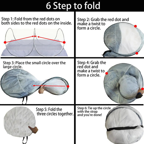 Folding instructions for Foldable Mosquito Net Tent For Bed And Travel, Pop Up Portable Bug Net With Large Side Zipper