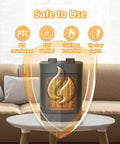 Compact 1500W Ceramic Space Heater With Thermostat Dual Heat Settings 1000W And 1500W on table with safety features displayed