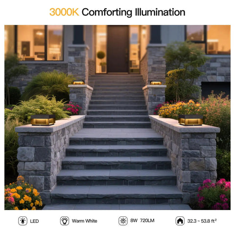Outdoor Post Lights Hardwired Weatherproof AC 100 240V Modern Pillar Light 3000K Warm White Glow illuminating stone steps