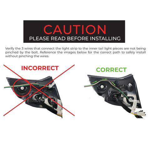 Mean Looking Sequential Led Tail Lights And Trunk Light Bar For Tesla Model 3 And Y wiring installation caution illustration.