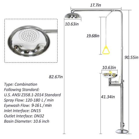 Pro Grade SS304 Stainless Steel Emergency Shower Eyewash Station Combo Kit With Dual Aerated Nozzles To Deliver Full Coverage Heavy Duty Safety Basin Built Tough For Daily Grind Operations