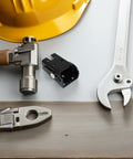 Heavy Duty Folding Hinges For Tables And Benches Self Locking 90 Degree Hinge with tools and yellow helmet background