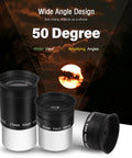 Eyepiece Kit Must Have For 1.25 Inch Telescopes With Plossl Eyepieces 4mm 10mm 25mm And 2X Barlow Lens FMC Fully Coated High Magnification Astronomy Accessories Bundle product showcase with 50-degree wide angle design.