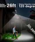 Outdoor Solar Motion Sensor Light Set Of 2 In Black With 800 Lumens 8 LED Spotlight 5W Solar Flood Light IP66 Waterproof illuminating a pathway