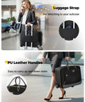 MATEIN rolling laptop bag, black PU leather handles, large wheels, underseat carry-on luggage (airline approved)