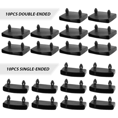 20 Piece Set Of Heavy Duty Plastic Replacement Bed Slat Caps 54X10Mm Durable Pp Retainer Clips for Center Support Rails and Side Frames with Super Easy No Sweat Install - includes 10 double-ended and 10 single-ended clips.
