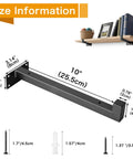 Diagram of 10 Inch Black Shelf Brackets Set Of 6 Wall Mounted Industrial Metal Shelf Supports With Lip, includes dimensions.