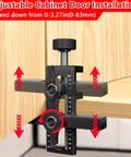 2-In-1 Cabinet Door Installation Jig Kit With Adjustable Metal Mounting Jig on wooden cabinet door