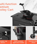 Rolling Salon Trolley Cart With Wheels Lockable Metal Storage Two Drawers And Magnetic Bowls Mobile Hair Stylist Station For Tools Organization Barber And Tattoo Supplies Heavy Duty Steel Black, featuring lockable drawers and accessory holders.