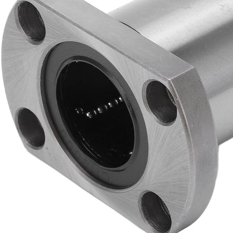 Front view of silver flange bearing with four mounting holes and dark inner bore.