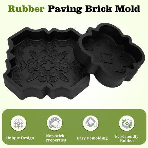 Two Pack Heavy Duty Rubber Concrete Paver Molds For Stepping Stones Walkways And Patios Reusable Flexible Cement Forms