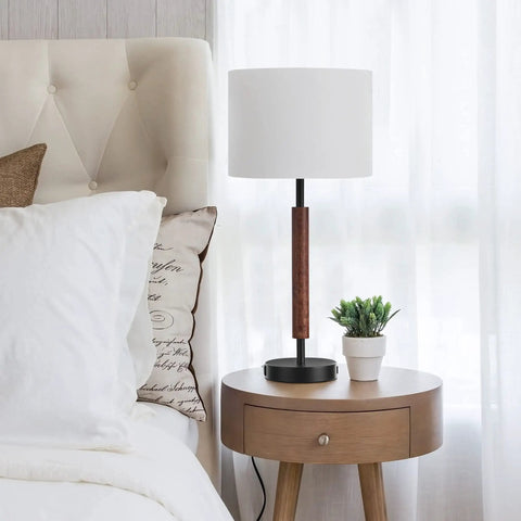 Tall Table Lamps Set Of 2, 27 Inch Touch Control Nightstand Lamps With 2 USB Ports And AC Outlet, 3 Way Dimmable, White Linen Lampshade, LED Bulb Included, Great For Living Room Or Bedroom beside bed and nightstand