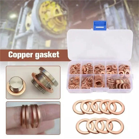 Badass Heavy Duty 400 Pcs Flat Copper Washers Kit Heat Resistant Seal Set For Cars Injectors Drain Plugs Universal M5 M6 M8 M10 M12 M14 Sizes Leak Proof Top Rated Seals That Hold Up Under Heat Always For Street Kings copper gasket kit in organizer box