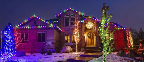 Colorful Outdoor Rope Lights 300 Ft With 3312 LEDs Waterproof ETL Certified 360 Degree Omnidirectional Illumination on house exterior