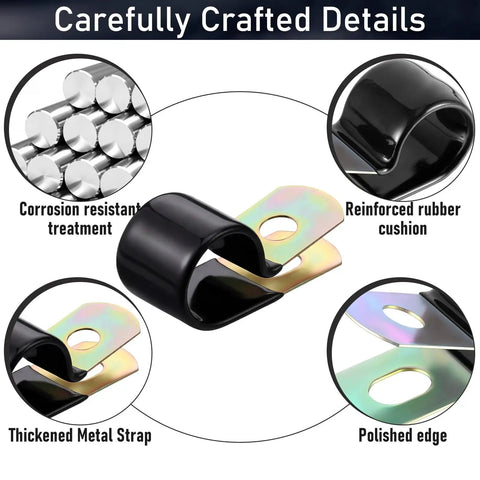 50 Piece Half Inch Stainless Steel Cable Clamps With Rubber Coated Insulated Brake Line Clips And Self Tapping Screws product details